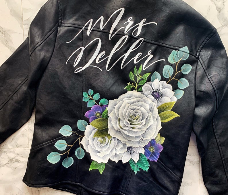 Custom floral leather wedding jacket