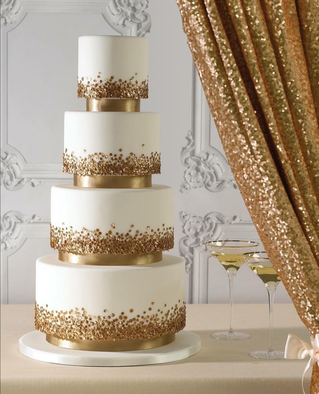 Gold sequinned wedding cake