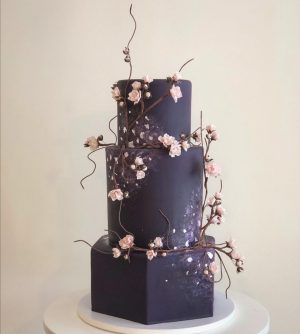 3 tier purple wedding cake