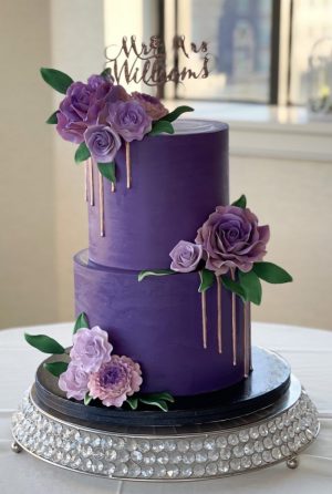 Two tier purple wedding cake