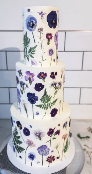 Purple floral wedding cake