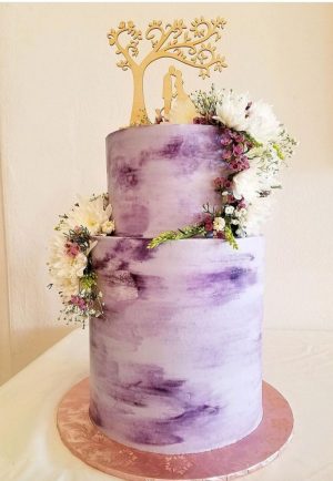 Purple watercolour wedding cake
