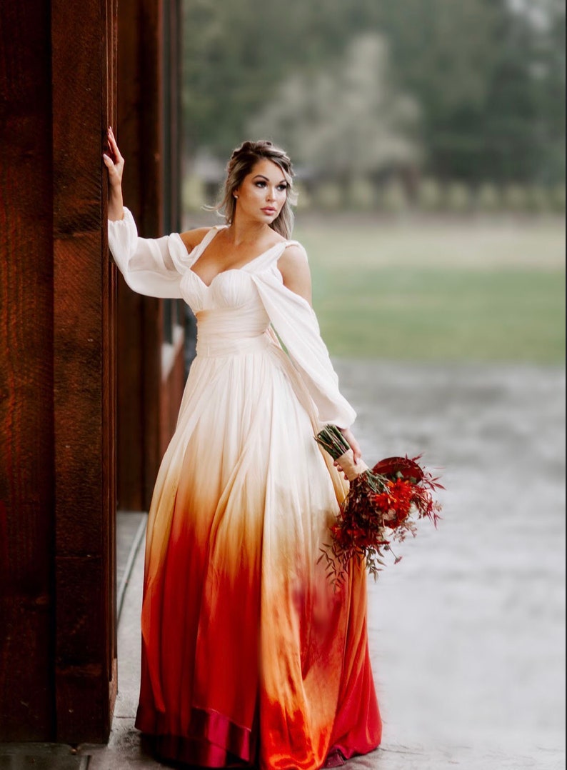 Orange ombre wedding dress