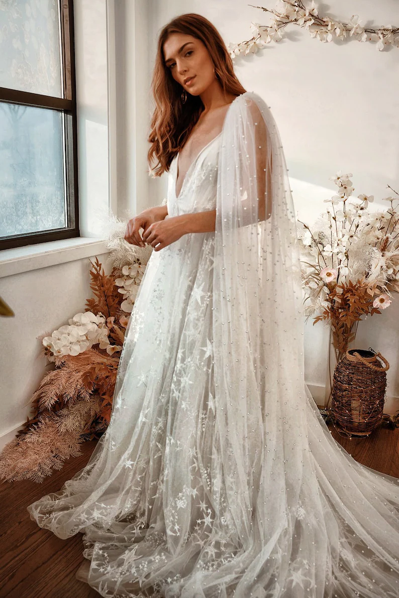 Ivory star wedding dress