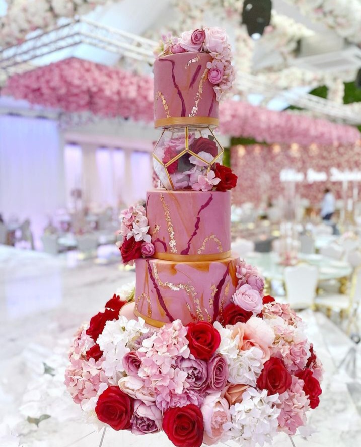 Pink geo wedding cake